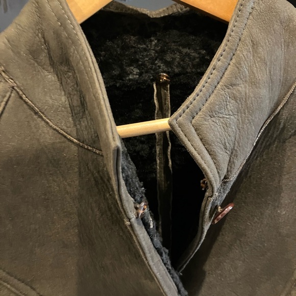 Suede shearling brown coat jacket sheepskin Pasha & Jo Small fur collar - Picture 4 of 9